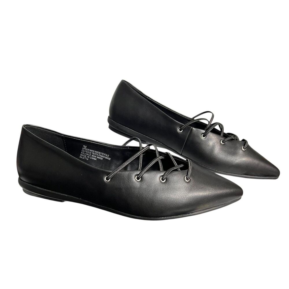 Aerosoles Diletta Ballet Flats Womens 7 Black Pointed Toe Lace Up Casual Loafers